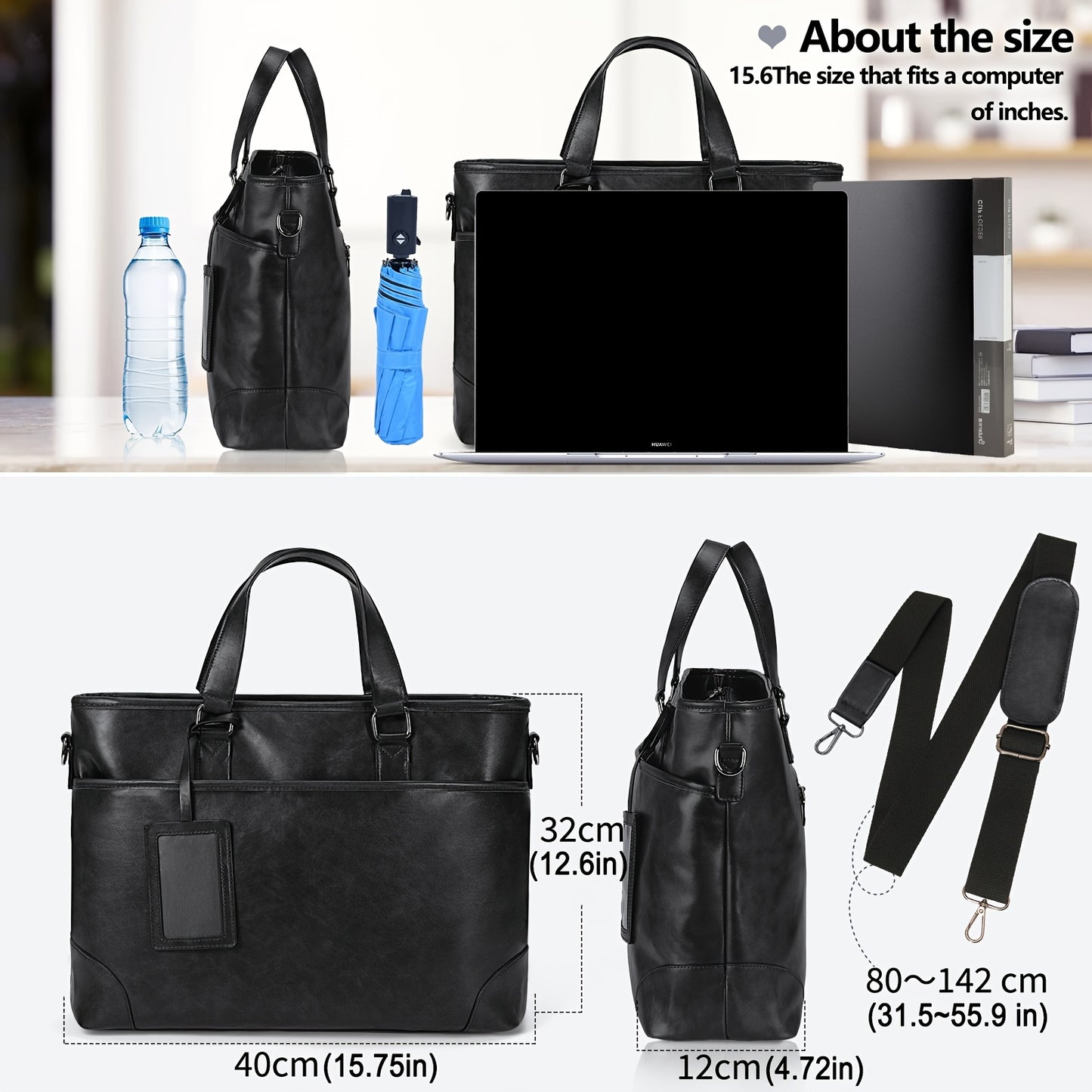 RAINSMORE Men's large-capacity 15.6-inch laptop briefcase Men's PU Leather briefcase shoulder bag commuting business bag