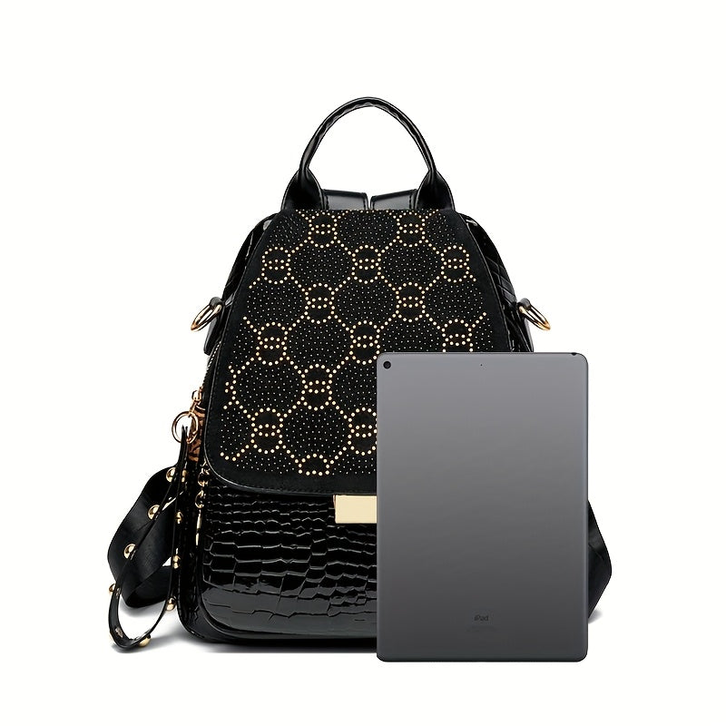 Women'S Fashionable Black Backpack with Diamond Pattern - Soft, Foldable, Zippered, Adjustable Shoulder Strap, Large Capacity, Versatile for Travel & Daily Commute, Casual Daypack|Stylish Backpack|Softshell Backpack