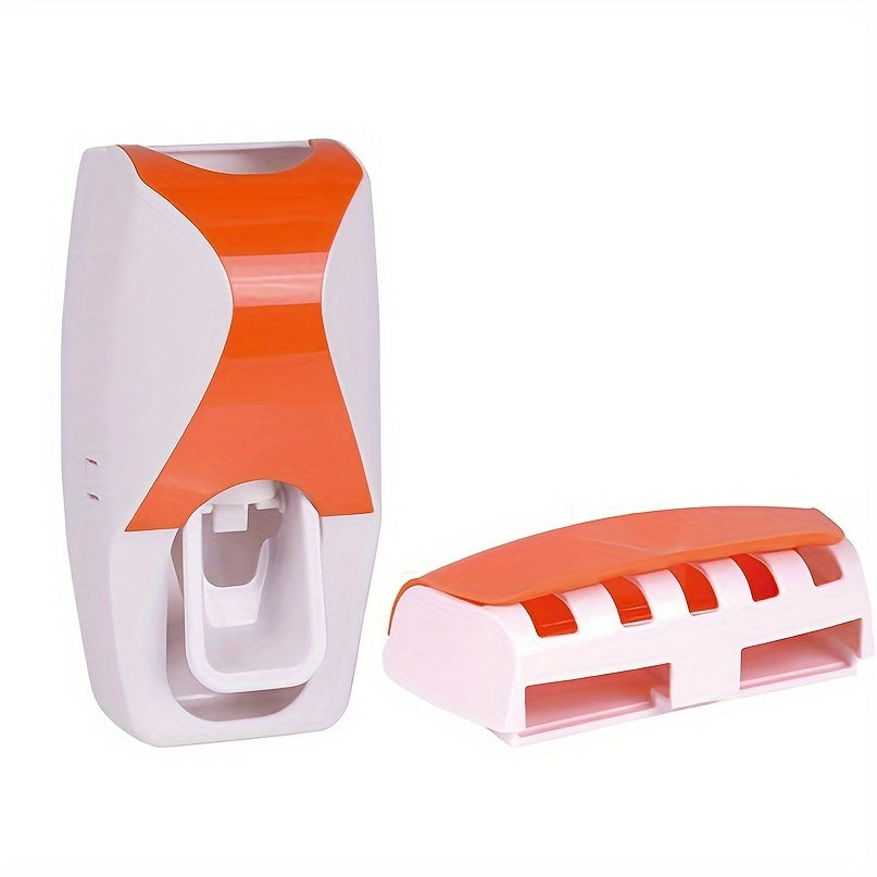 Automatic Toothpaste Dispenser and Toothbrush Holder Set - Plastic, Wall Mounted, Manual Operation, Holds Multiple Brushes, Space Saving Design, Perfect for Bathroom Organization