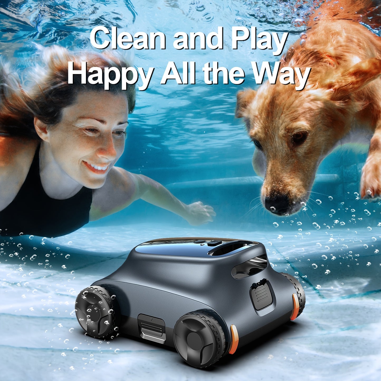 Seauto Robotic Pool Vacuum 180 Mins Running Up to 2000 Sq.ft, 180W Brushless Motor, 45, 000 Pa Powerful Suction for Above Ground Pool and In Ground Flat Pools