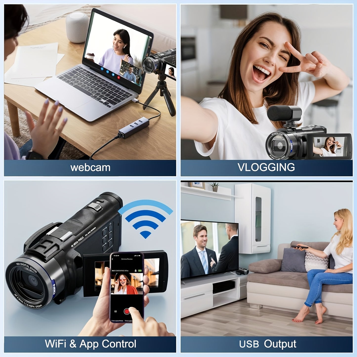 NBD 4K Ultra HD Camcorder Video Camera with True 48MP, Vlogging Camera with Wi-Fi & App Control, Video Recorder with 3X Battery Life, 16X Zoom, External Mic, 270° IPS Screen, Suitable for Recording A Better Life.