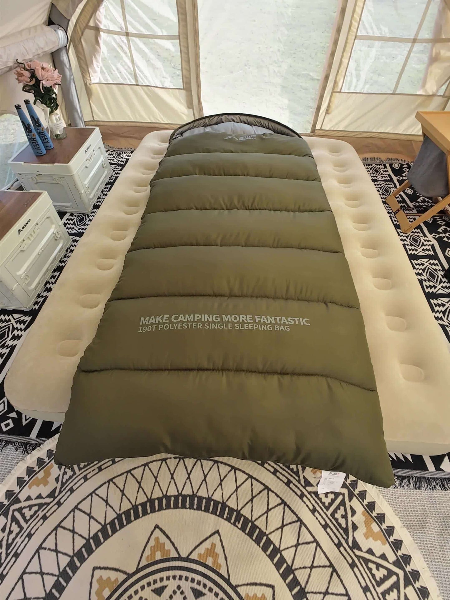 1-Person BISINNA Envelope-Style Sleeping Bag with Full-Zip Closure - Heavy-Duty Synthetic, Olive Green/Beige/Grey/White - Winter Warmth for Camping, Hiking & Backpacking - Portable Half-Zip Design Sleeping Pad Compatible Bag,