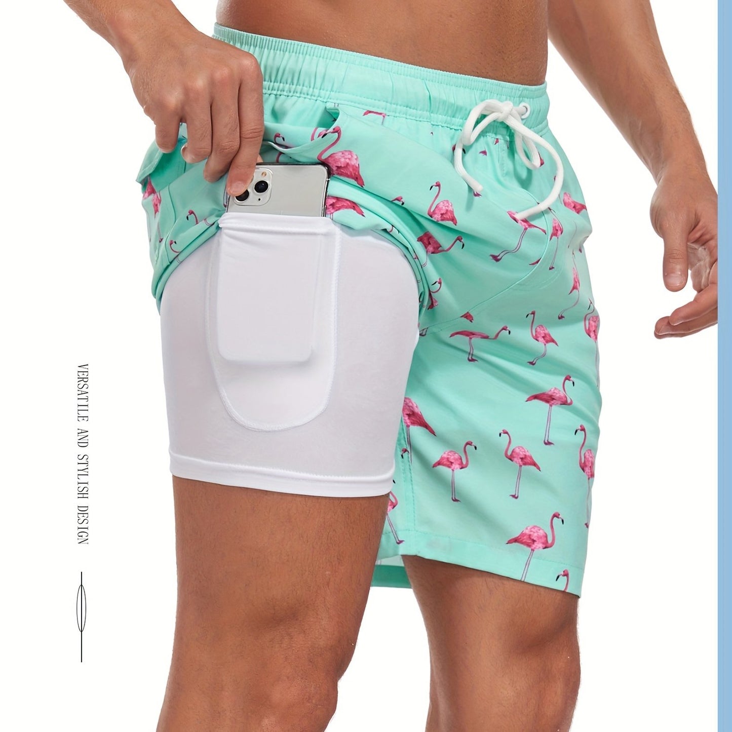 Men's Quick-Dry Beach Shorts with Tropical Palm Tree & Palm Leaf Print - Breathable Stretch Fabric for Summer, Outdoor, Hiking, Swimming - Machine Washable Casual Athletic Shorts, Outdoor Activewear, Summer Shorts