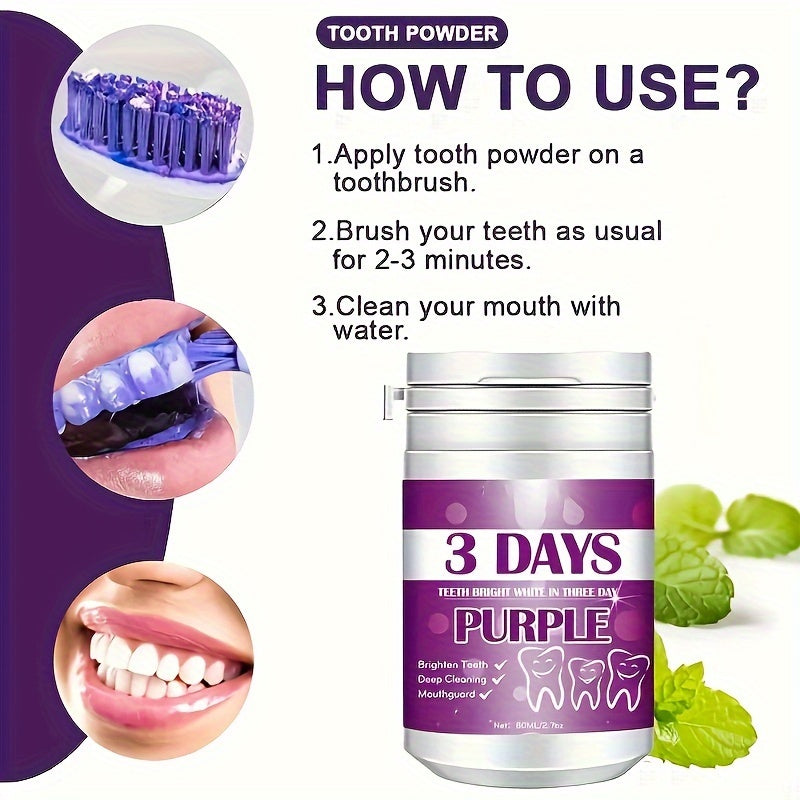 Purple Teeth Whitening Powder - Deep Clean & Polishing, Breath Freshener for Daily Oral Care
