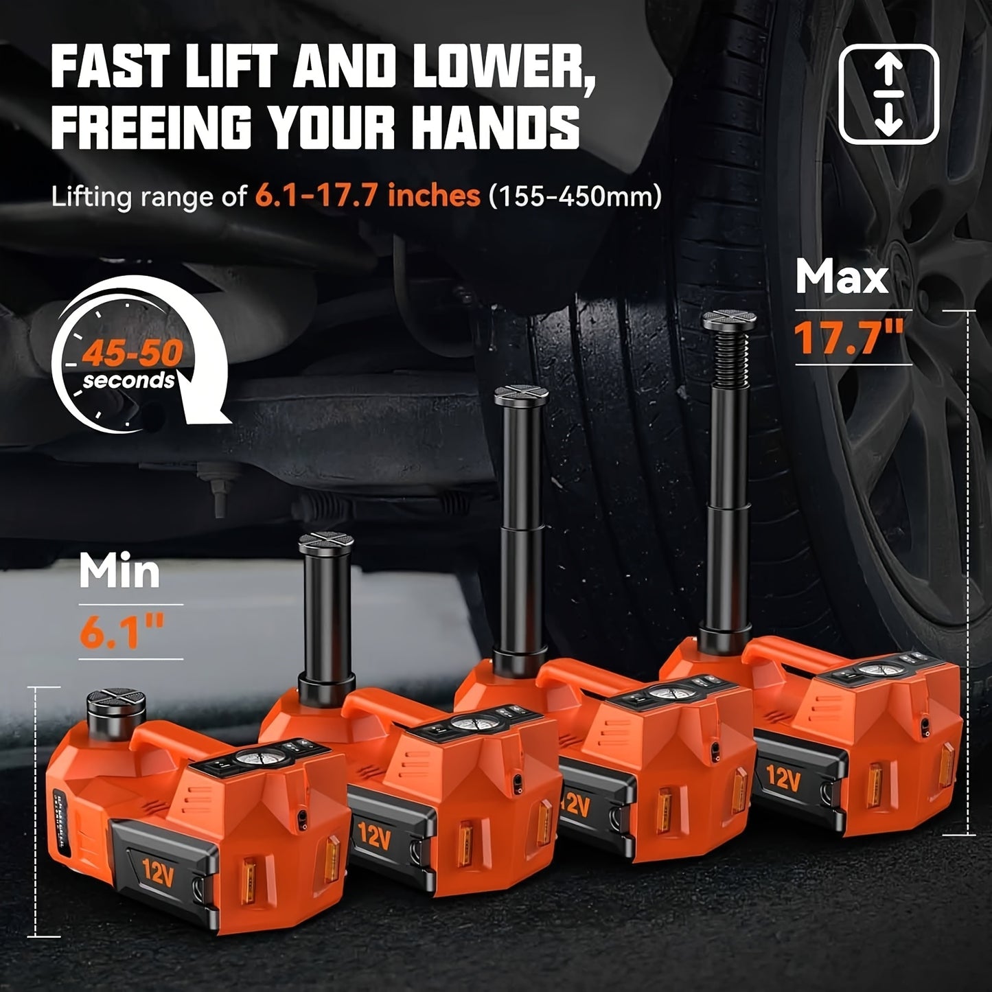 12V 5T Heavy-Duty Hydraulic Jack (15.5-45cm Lift) with Air Compressor & LED Light | Cordless Auto Lifting System for Car, SUV, Truck Tyre Change, Garage Repair