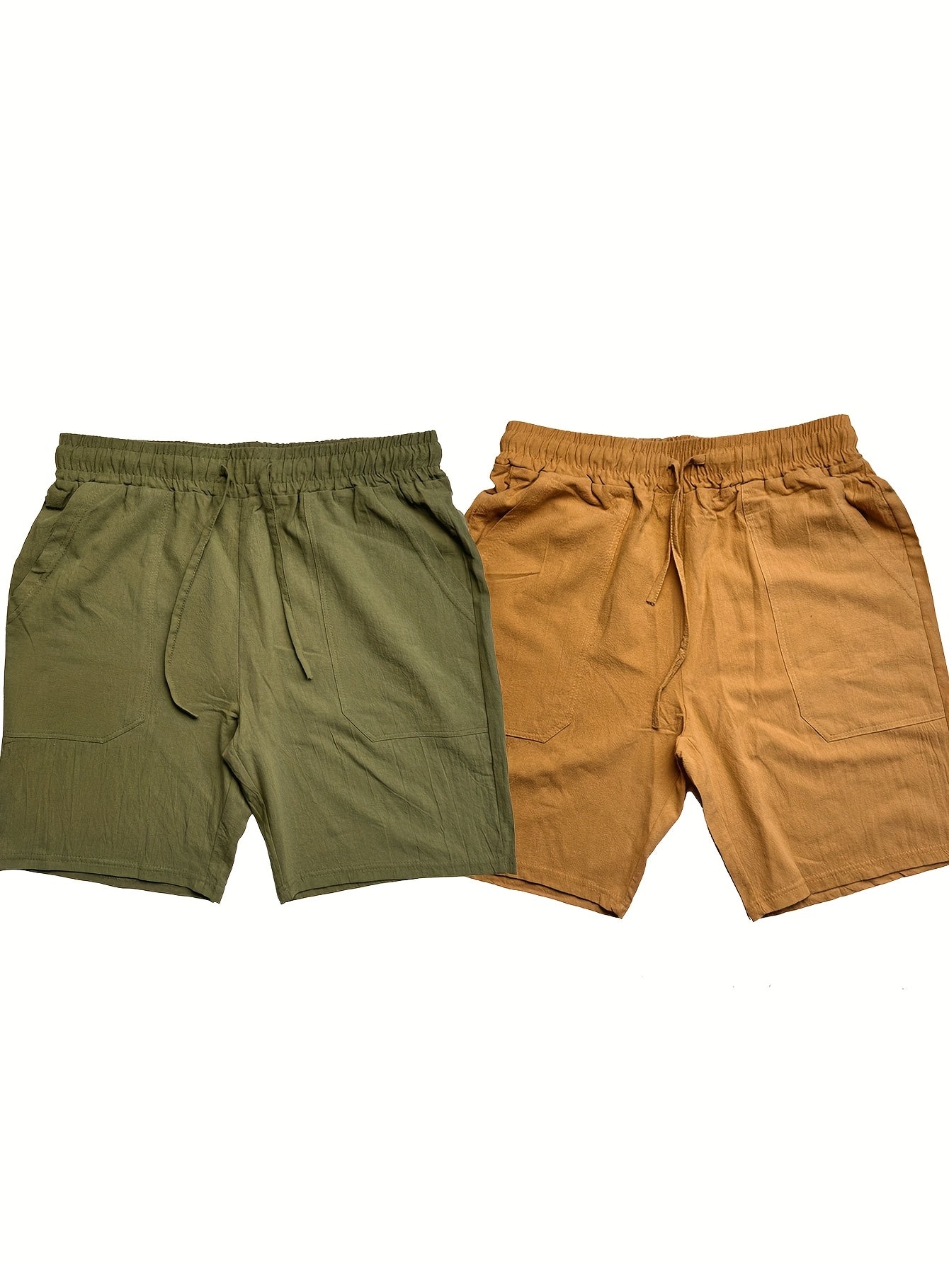 2pcs Men's Casual Shorts - Regular Fit with Pockets, Solid Color (Black & Beige), Breathable Fabric for Summer, Beach & Casual Attire, Warm Weather Clothing, Timeless Style, Lightweight Material, Summer Wardrobe
