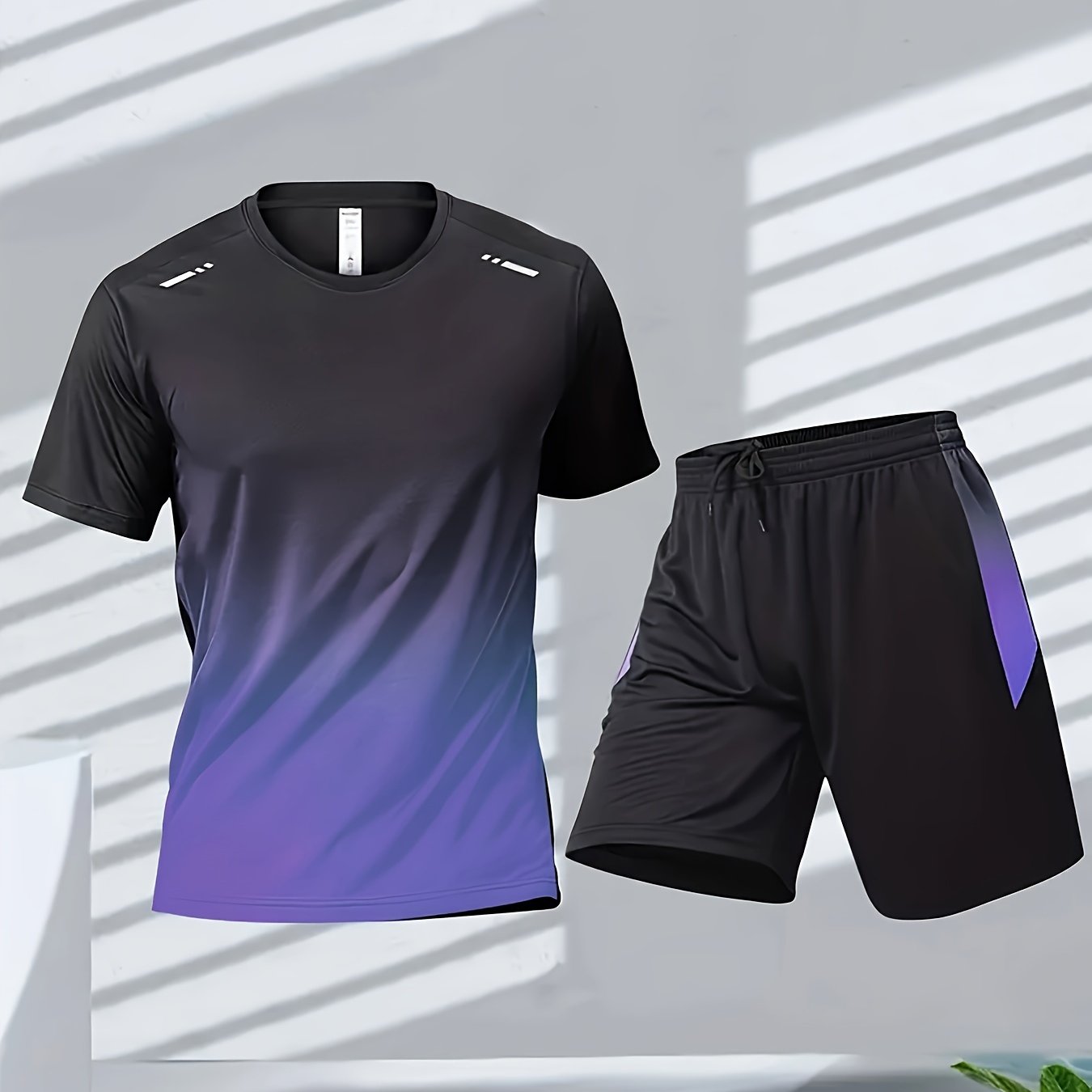 2-piece Men's Summer Basketball Training Running Outfit Set, Gradient Short Sleeve T-shirt & Quick-drying Shorts Set