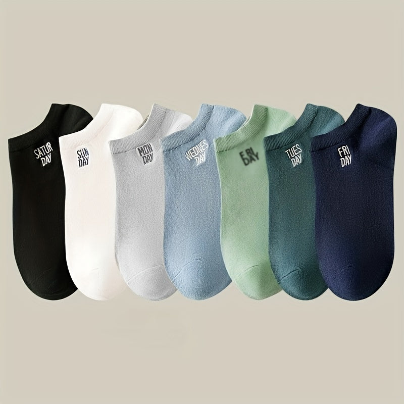 7 Pairs Of Men's Anti Odor & Sweat Absorption Trendy Simple Low Cut Socks, Comfy & Breathable Thin Socks, For Daily & Outdoor Wearing, Spring And Summer