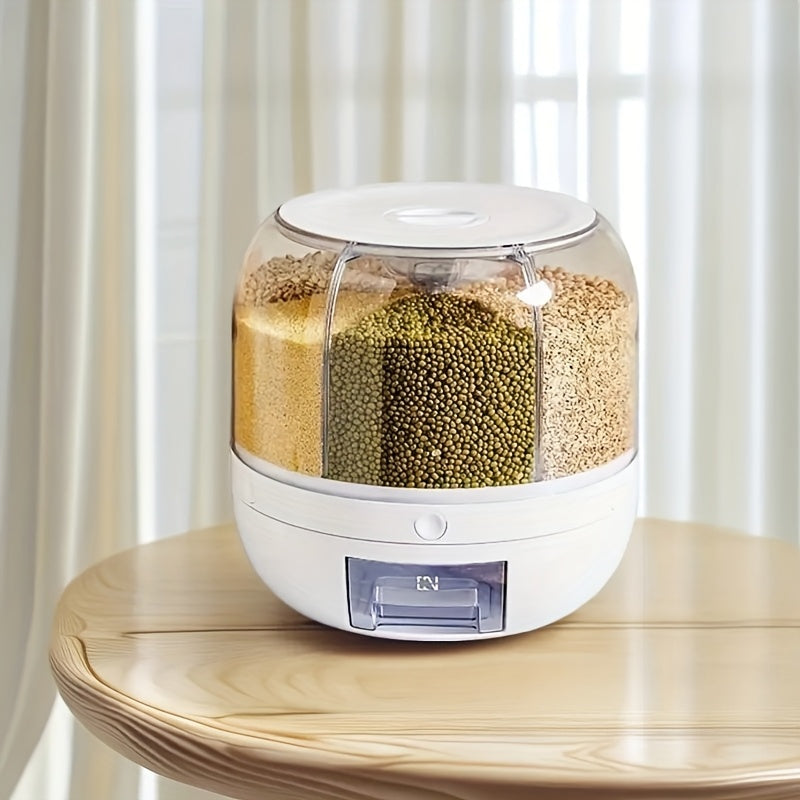 360° rotating partitioned rice bucket, rotatable home-use pest and moisture-proof multi-functional sealed rice storage box, classified grain and bean storage