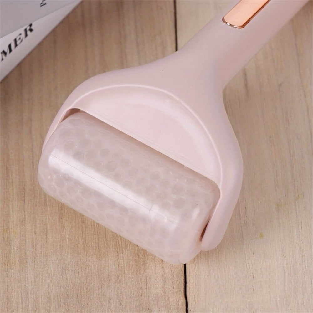 1pc Pink Portable Ice Roller for Skin Care & Lifting - Ergonomic Hand-Held Massager with Golden Textured Grip, Firming And Cleansing, No Battery Operation Required - Perfect for Anti-Aging And Smooth Skin