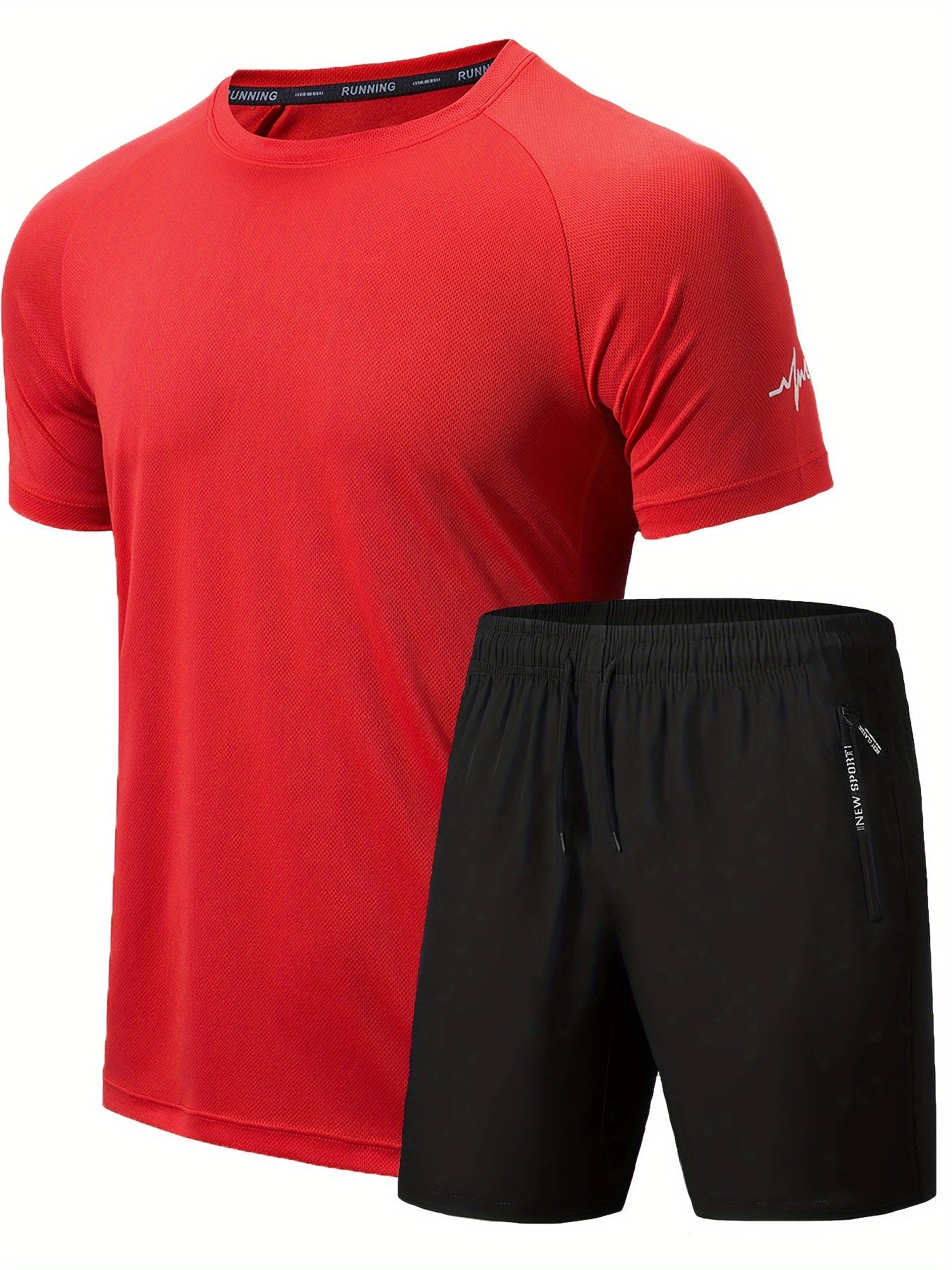 Men's 2Pcs Outfit, Solid Workout Short Sleeve T-shirt & Drawstring Shorts For Basketball Football Exercise Training Running Gym