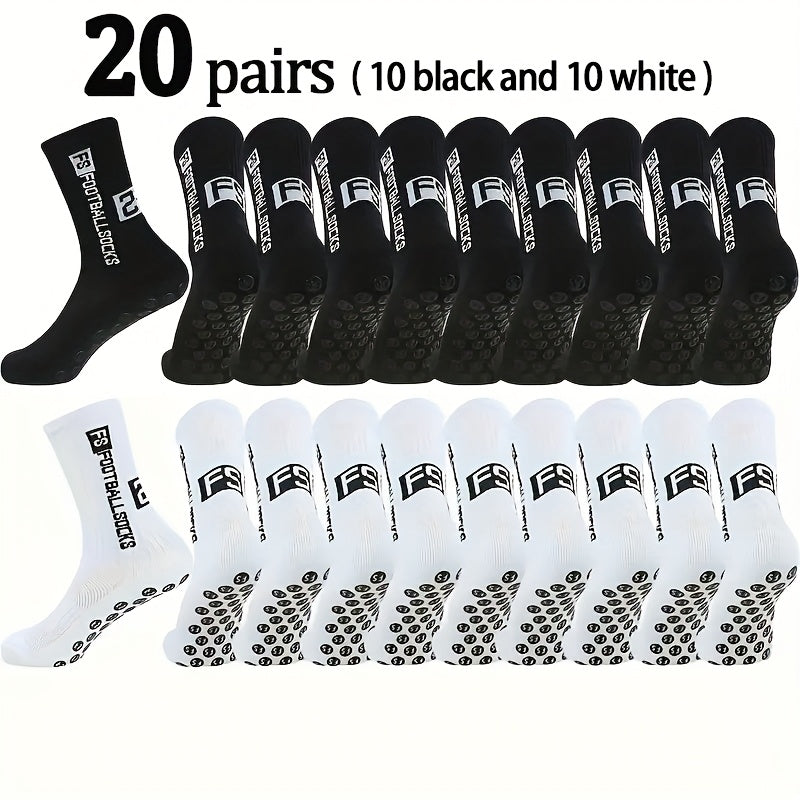 2/6/10/20 Pairs Men'S Thickened Moisture-Wicking Breathable Soccer & Basketball Training Socks - Non-Slip Grip, Cushioned Arch & Heel Support, Sweat-Resistant, Soft Elastic Athletic Socks For Outdoor Sports, Gym, Football Mat
