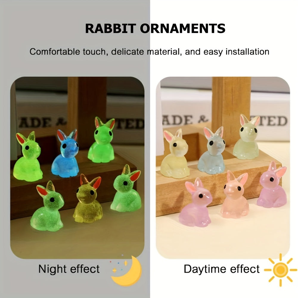 10/18/36pcs Cute Mini Luminous Resin Bunnies Ornament Glow In The Dark Miniature Figurines Rabbit Micro Landscape Fairy Garden Accessories