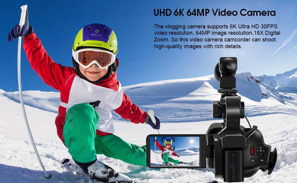 YISENCE 6K Camcorder Video Camera 64MP 18X Digital Zoom IR Night Vision Vlogging Camera for YouTube 10.16cm Touch Screen Digital Camera with WiFi, Microphone, Remote Control, Charger, Stabilizer and 64G SD Card