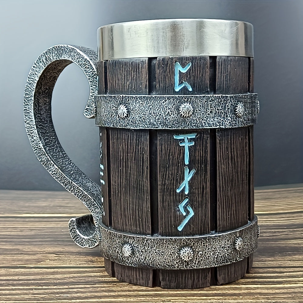 1pc Creative Barrel Cup, 20oz Stainless Steel Mug, Reusable Multipurpose Coffee Mug for Men, with Resin Crafted Double-Wall Design, for Juice Beverage Cup - Hand Wash Only