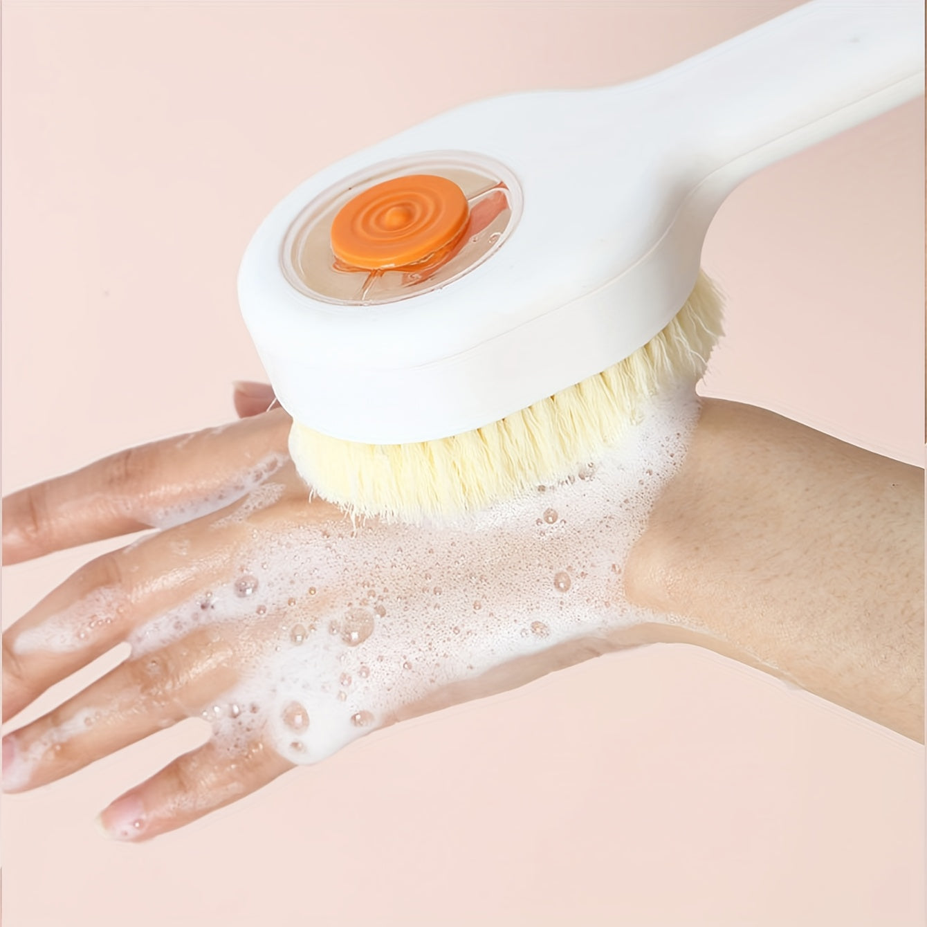 1pc Liquid-Filled Hair Bath Brush with Back Massager - Long Handle Shower Brush, Quick-Foaming Bath Brush for Scalp Massage & Body Back Rub, Pastel Colors (Mint Green/Orange/), No Electricity Needed - Ideal for Home & Spa Use