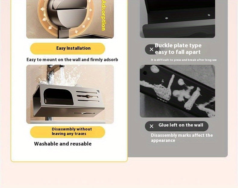 CYCY Wall-Mounted Bathroom Tissue Box Holder with Suction Cup Installation - Space-Saving Square Design, Durable Carbon Steel, Holds Multiple Rolls, Ideal for Toilet Paper & Face Towels, Modern Minimalist Style, Toilet Paper