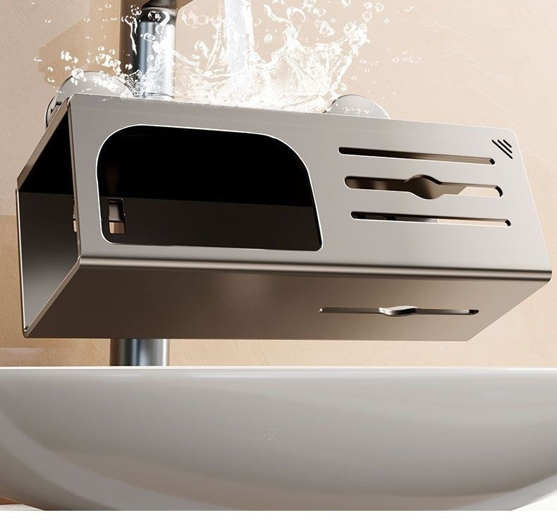CYCY Wall-Mounted Bathroom Tissue Box Holder with Suction Cup Installation - Space-Saving Square Design, Durable Carbon Steel, Holds Multiple Rolls, Ideal for Toilet Paper & Face Towels, Modern Minimalist Style, Toilet Paper