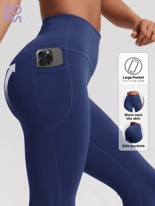 SOYUN Women'S High-Waisted Yoga Leggings with Pockets - Tummy Control Butt Lifting Design, Medium-Stretch Solid Color Workout Pants for Cycling, Running, Gym & Yoga - All-Season Comfort, No Belt Needed, Yoga Pants, Fitness Ap