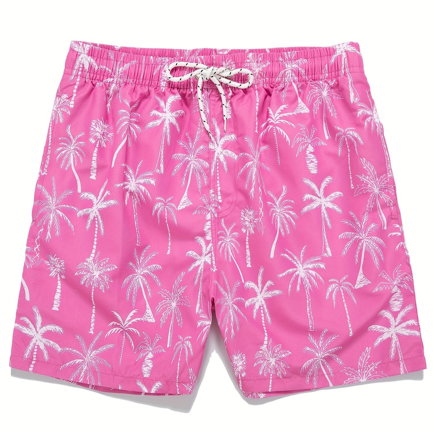 Men's Quick Dry Hawaiian Board Shorts With Pockets, Casual Coconut Tree Graphic Drawstring Swim Trunks For Summer Vacation Beach Pool Outdoor