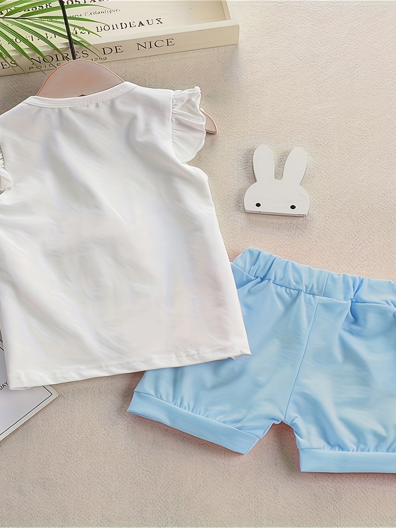 Girl's Summer Cotton Two-piece Set, Baby Girl Sunflower Print Short Sleeve Ruffled Top & Shorts Outdoor Wear Outdoor Clothing