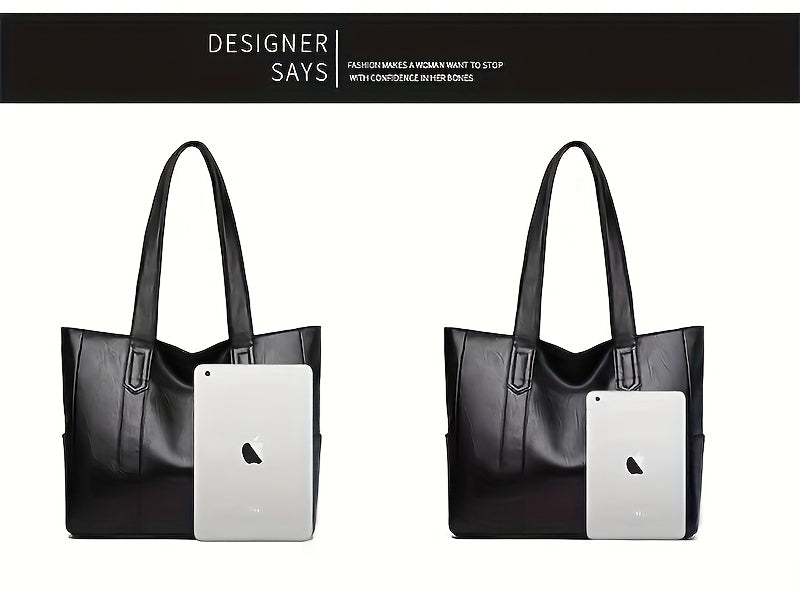 1pc Elegant Women's Shoulder Tote Bag - Large Capacity Durable PU with Zipper Closure, Double Handles & Polyester Lining, Deep Brown/Black - Perfect for Work,, Travel - Ideal Gift for Students & Professionals, Work Handbag, S