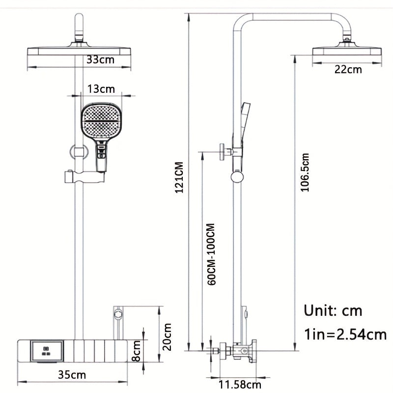 A Set of Piano Key Digital Display Shower System, Five Water Outlet Modes, Built-In Ambient Lighting, Hydropower Generation, All-Copper Body, Extra-Large Display Screen, 2025 Latest Model.