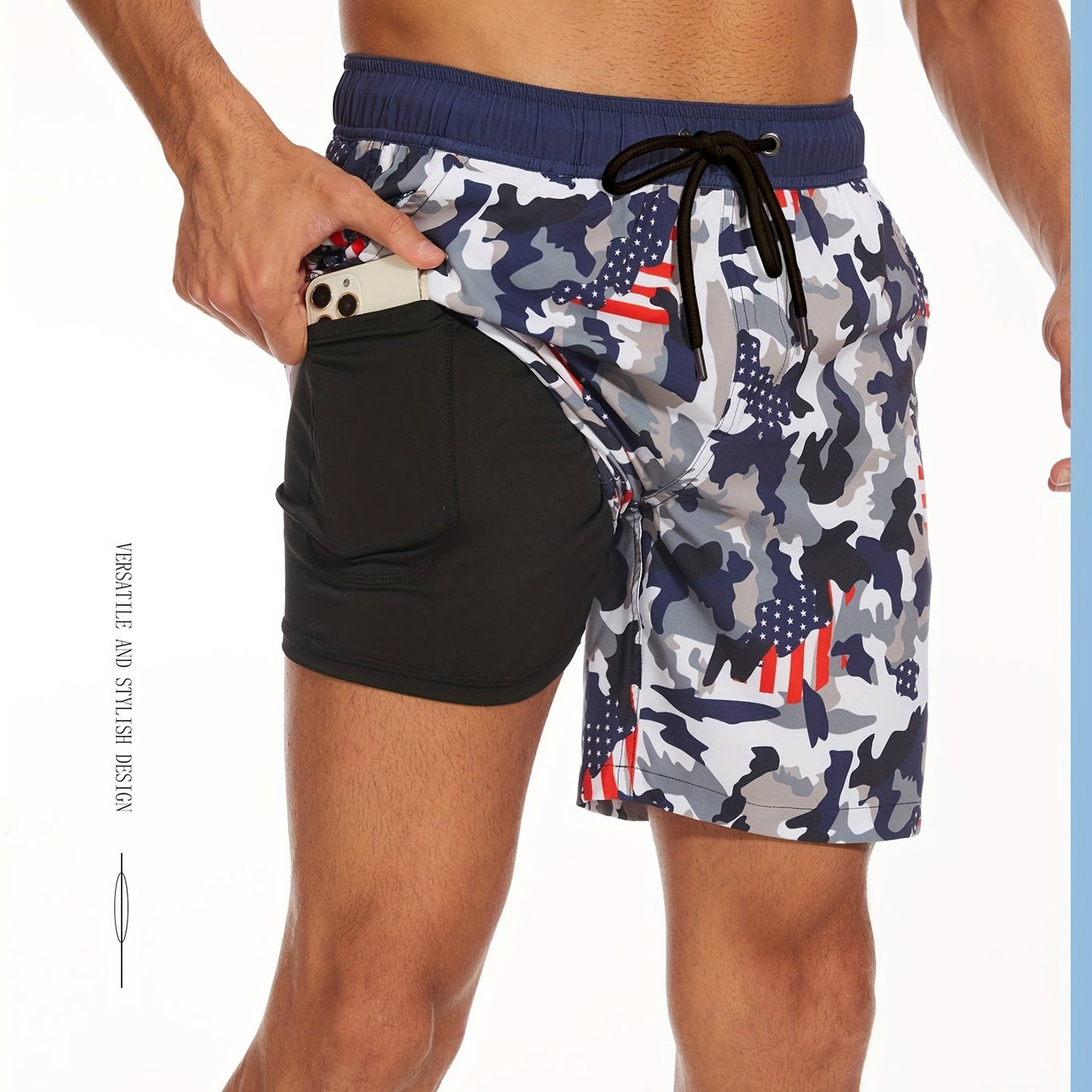 Men's Quick-Dry Beach Shorts with Tropical Palm Tree & Palm Leaf Print - Breathable Stretch Fabric for Summer, Outdoor, Hiking, Swimming - Machine Washable Casual Athletic Shorts, Outdoor Activewear, Summer Shorts