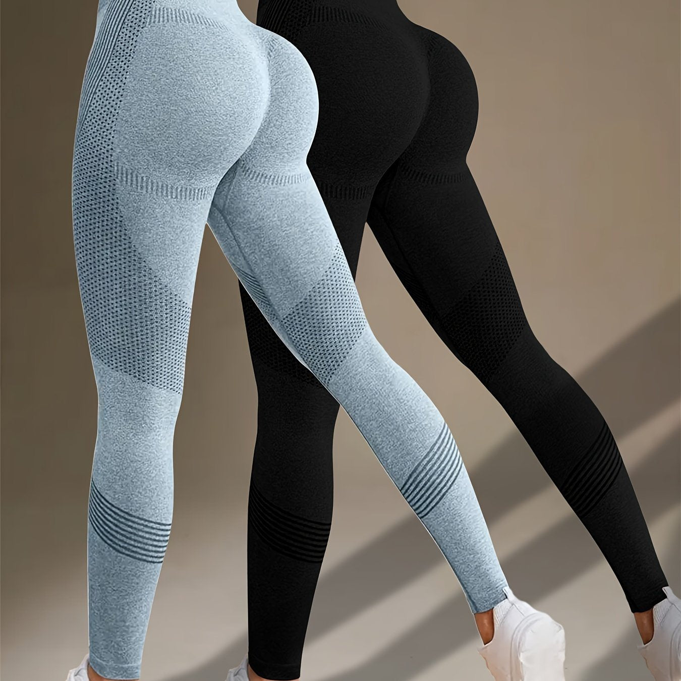 2pcs Solid Color Fitness Yoga Sports Leggings, High Stretch Tummy Control Yoga Leggings, Women's Activewear