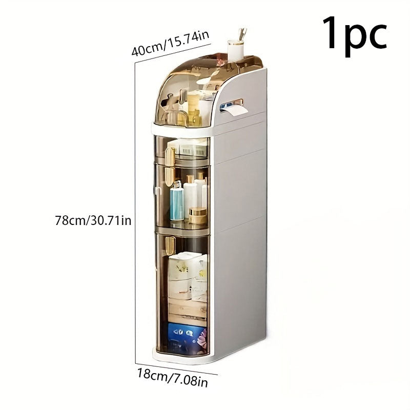 4-Tier Ultra-Thin Bathroom Storage Cabinet, Narrow Space Mobile Organizer with Wheels for Small Kitchens and Living Rooms