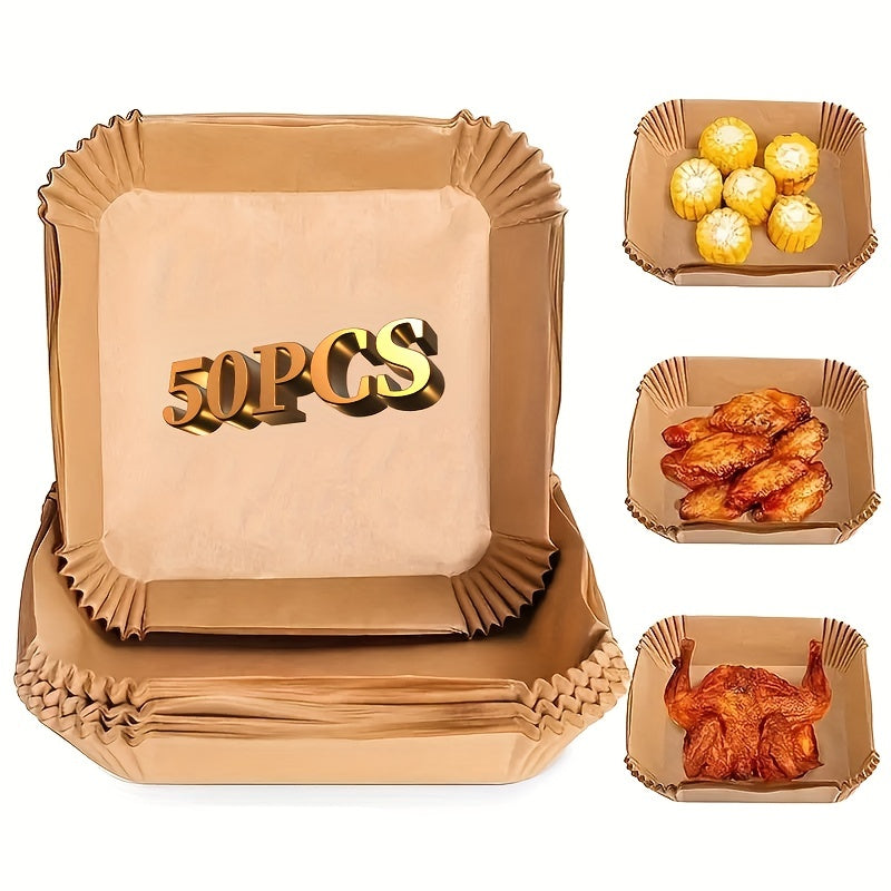 10/50/100pcs, Disposable Air Fryer Liners (16.0cm), Square Paper Air Fryer Liner Pots, Paper Basket Bowls, Baking Trays, Oven Accessories, Baking Tools, Kitchen Gadgets, Kitchen Accessories