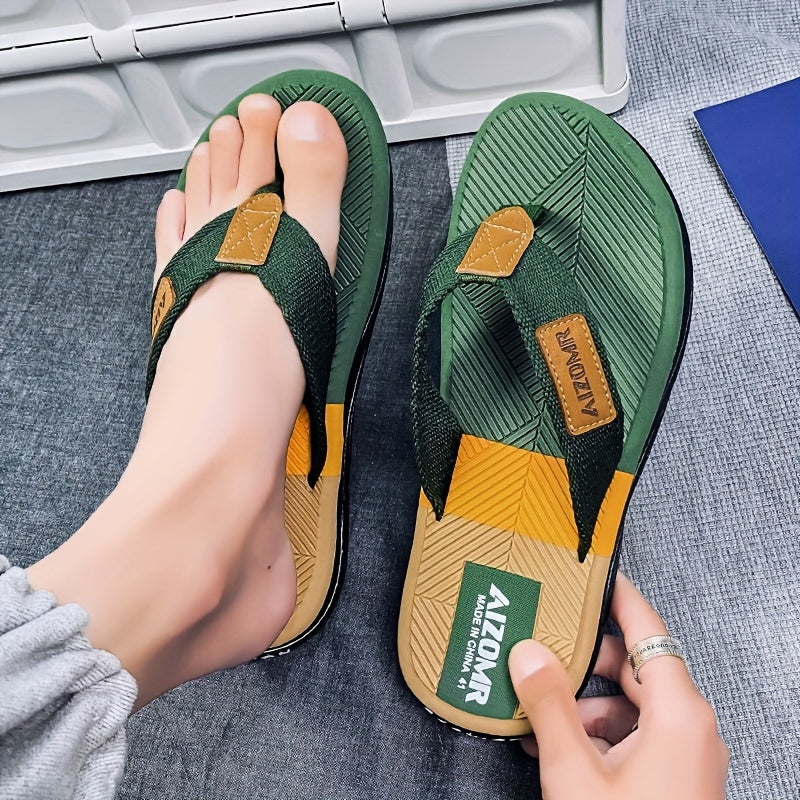 Men's Non-Slip EVA Slip-Resistant Flip-Flops - Heavy-Duty Ergonomic Arch & -Odor Technology, Green/Golden/Grey/Grip Tread Beach Sandals with Ergonomic Arch, Lightweight & Durable for Swimming, Walking, Pool - Multi-Color Opti
