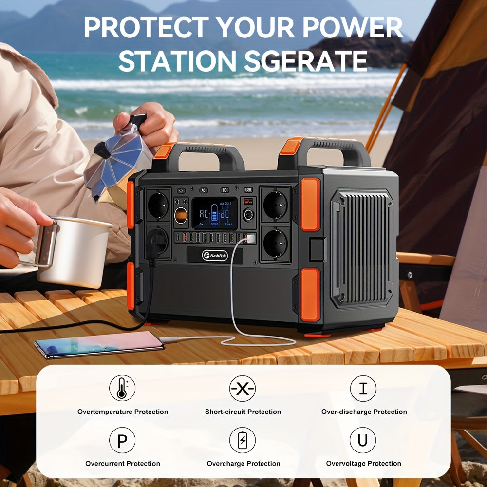1000W Lifepo4 Battery Solar Power Generator 1041.6Wh 230V (2000W Surge) Emergency LFP Battery Power Generator with 4*AC Solar Power Station, 19 output socket Portable Power Station for Emergency/Outdoor camping/RV/Home/Comput