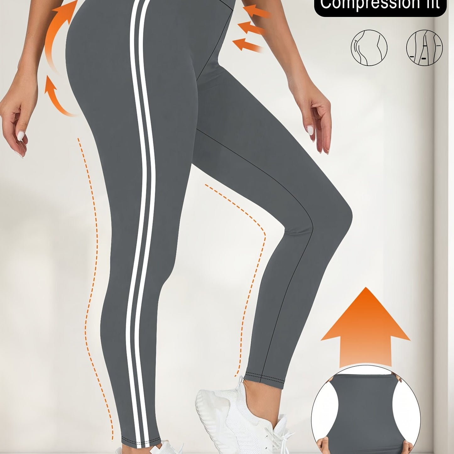 Women'S High-Waisted Black Side Stripe Leggings - Compression Fit, 4-Way Stretch, Crop Length, Sports Pants for Fitness and Casual Wear, Athletic Wear|Side Stripe Leggings|Compression Fit Leggings