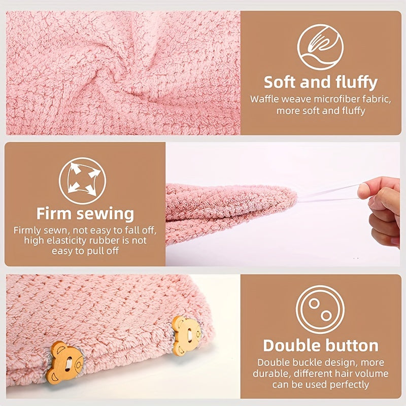 Microfiber Hair Towel Wrap 1 PCS - Soft and Fluffy Waffle Weave, Fast Drying Hair Cap with Button, Knit Fabric, Suitable for Bathroom - Contemporary Polyester Space-Themed Towel for Women, Highly Absorbent