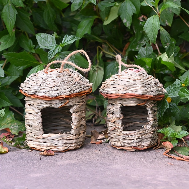 1pc Natural Grass Woven Bird House, Hanging Garden Decoration Pet Straw Bird Nest Bird House