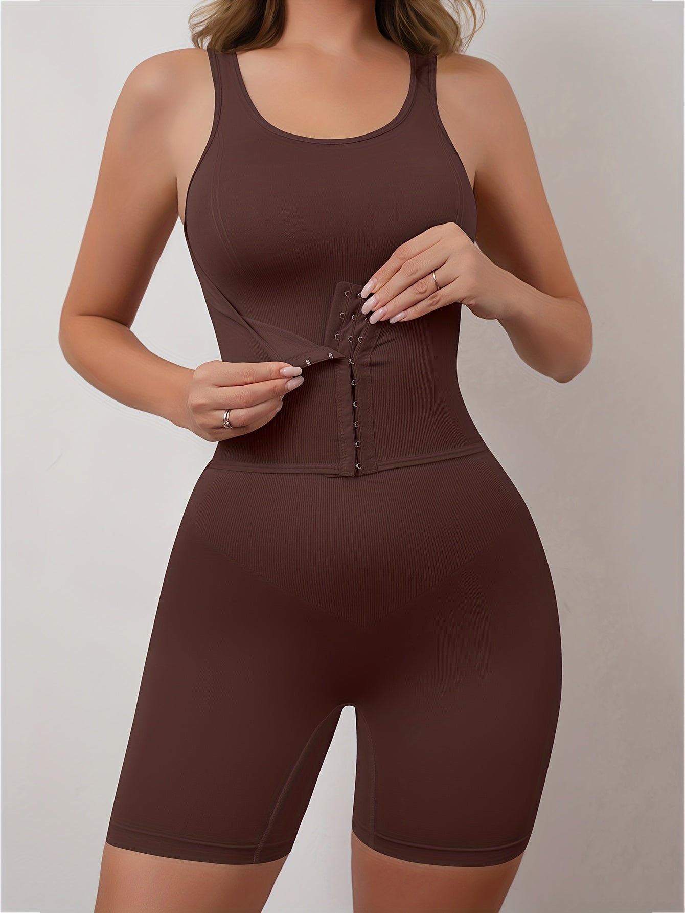 Women's Full-Body Tummy Control Bodysuit - Double-Layer High Compression Shaping Suit with Butt Lift & Waist, Smooth Curves Instantly, Brown/Black/Navy/Beige, Hand Washable One-Piece for Postpartum &