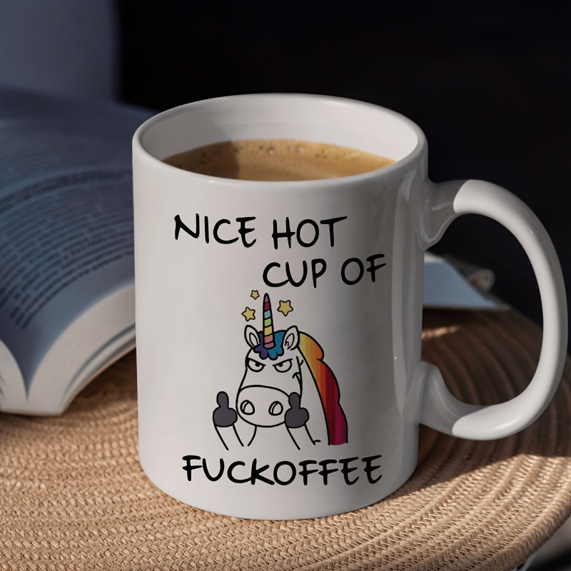 1pc, Ceramic Coffee Mug, White Creative Angry Unicorn Coffee Mug, Portable Ceramic Mug for Office, Suitable for Hot or Cold Drinks, Birthday Gift, Holiday Gift, Gift for Friends, Family, 11 Oz