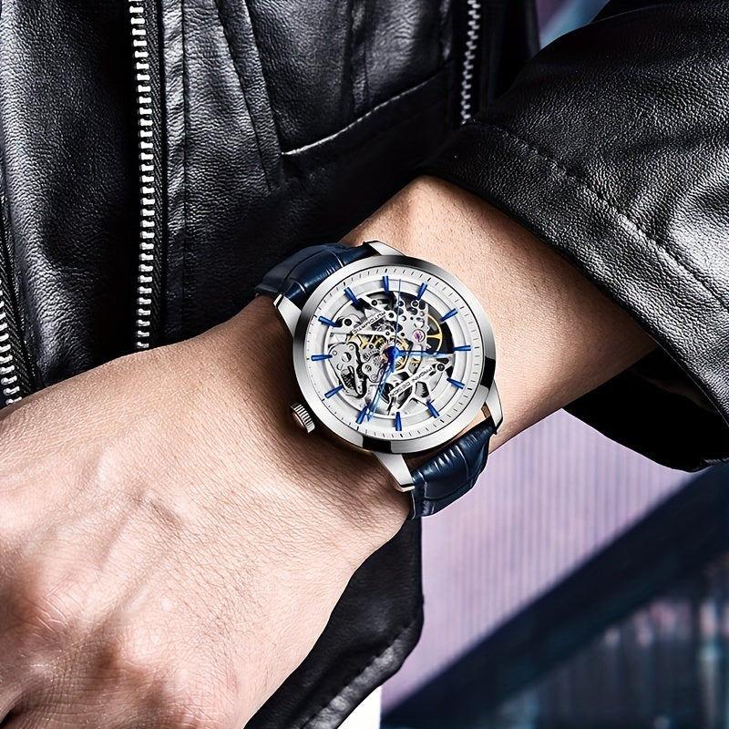 Pagani Design 2023 Men's Automatic Skeleton Watch, Self-Winding, Stainless Steel, Leather Strap, Pointer Series, Water Resistant To 100 Meters Sports Leather Watch