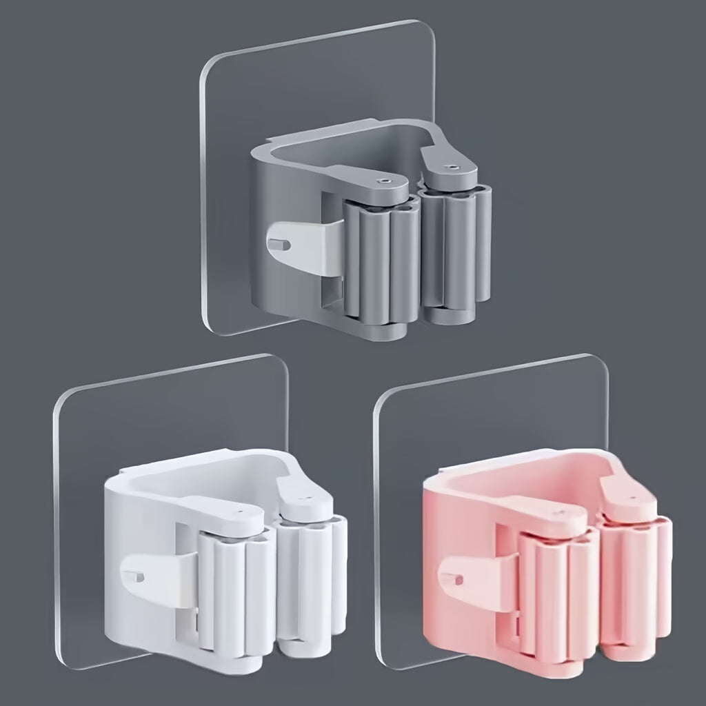 3pcs Mop Broom Holder Hook, Wall-mounted Broom Clip, Self-adhesive Mop Broom Rack, Detachable Waterproof And Non-slip Practical Hook, Suitable Storage And Organizer For Home, Bathroom, Kitchen, Garden And Garage
