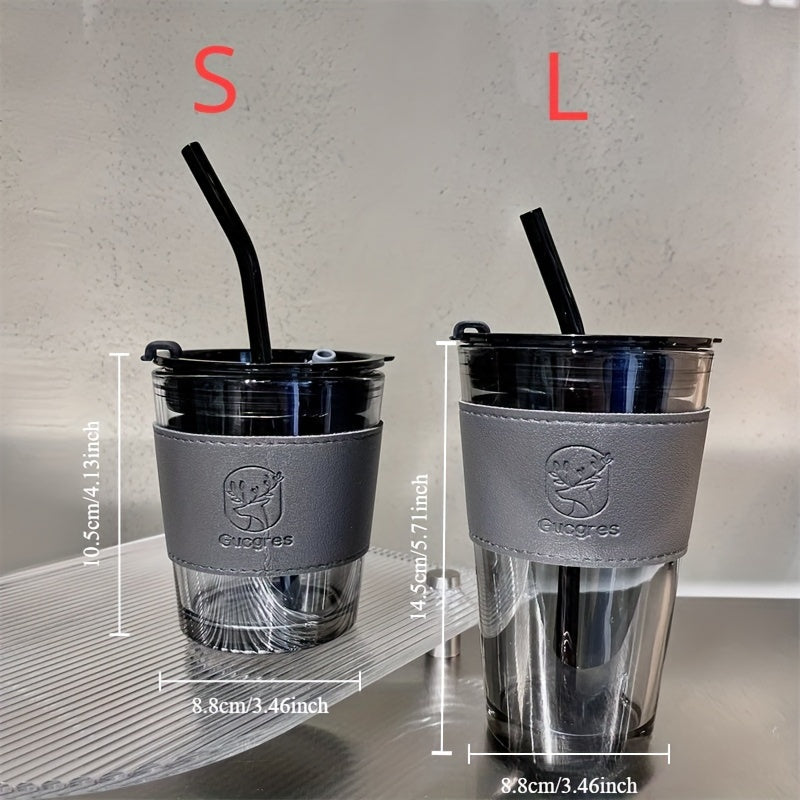 Chic Bamboo-Inspired Glass Coffee Mug with Straw - Large Capacity, Minimalist Design for Coffee & Milk Tea
