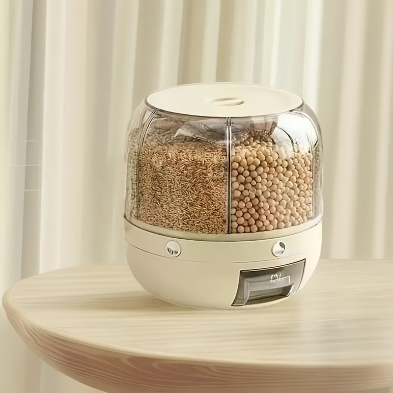 360° rotating partitioned rice bucket, rotatable home-use pest and moisture-proof multi-functional sealed rice storage box, classified grain and bean storage