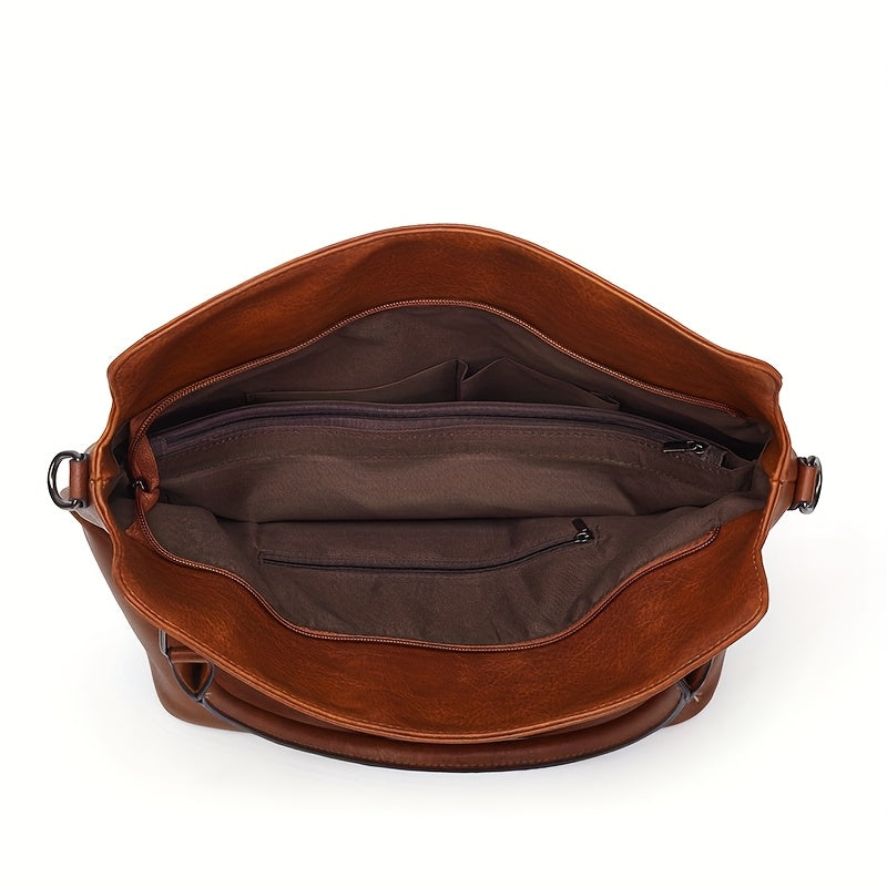 Women'S Large Capacity Tote Bag - Stylish Brown with Golden-Tone Hardware, Zipper Closure & Detachable Strap, Perfect for Work Or Everyday Use, Versatile Carryall | Elegant | Durable, Large Tote Bag