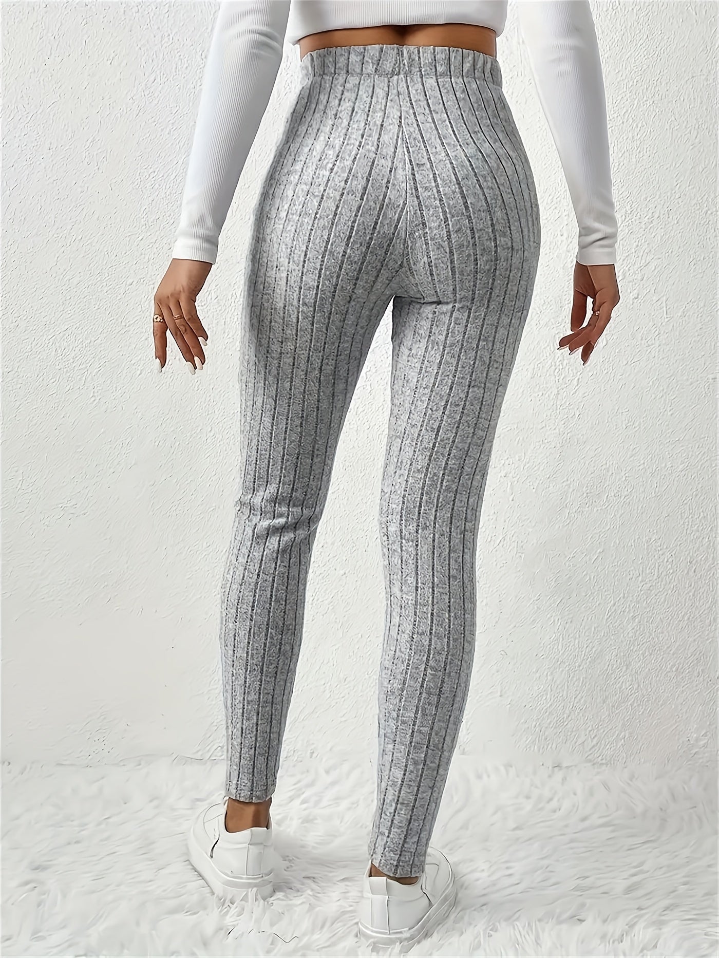 4pcs Women'S High-Waisted Leggings - Sexy Ribbed Design, Stretchy & Comfortable, Solid Colors (Black, Green, Purple, Beige) for Fall/Winter, Perfect for Running & Casual Wear, High Waisted Leggings