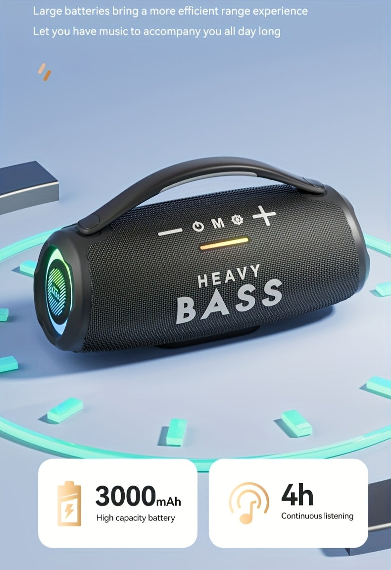 HEAVY BASS 30W Wireless Speaker with Subwoofer, USB-C Charging, Wireless, Built-in Mic, Portable PA System for Home Theater, Camping, Parties - Compatible with PC, Tablet, Smartphone, USB Drive - Ideal for DJs, Presentations,