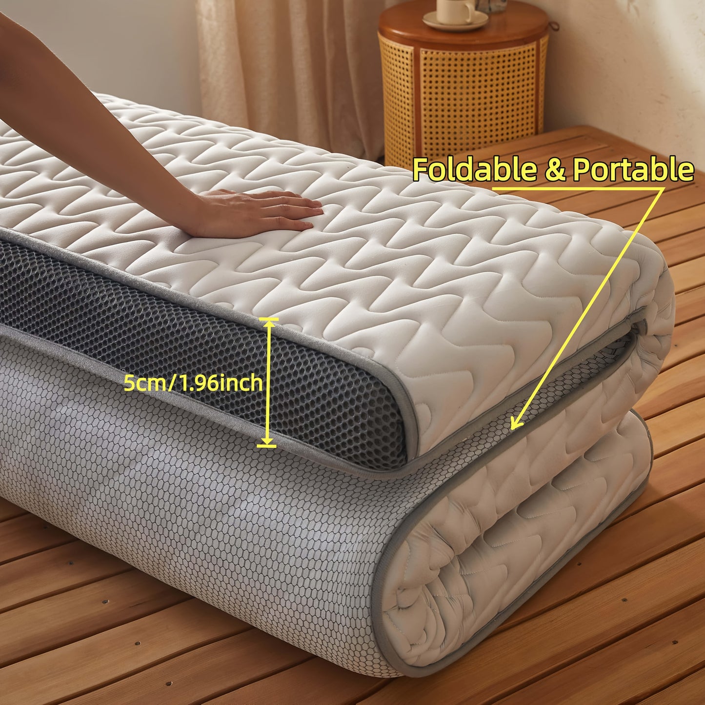 1pc 5cm Memory Foam Mattress Topper - High-Density Support, Slow Rebound Pressure Relief, Ultra-Soft Quilted Surface & Breathable Mesh Design, Foldable Portable Bed Pad, All-Season Comfortable Bedding for Bedroom, Dorm & Gues