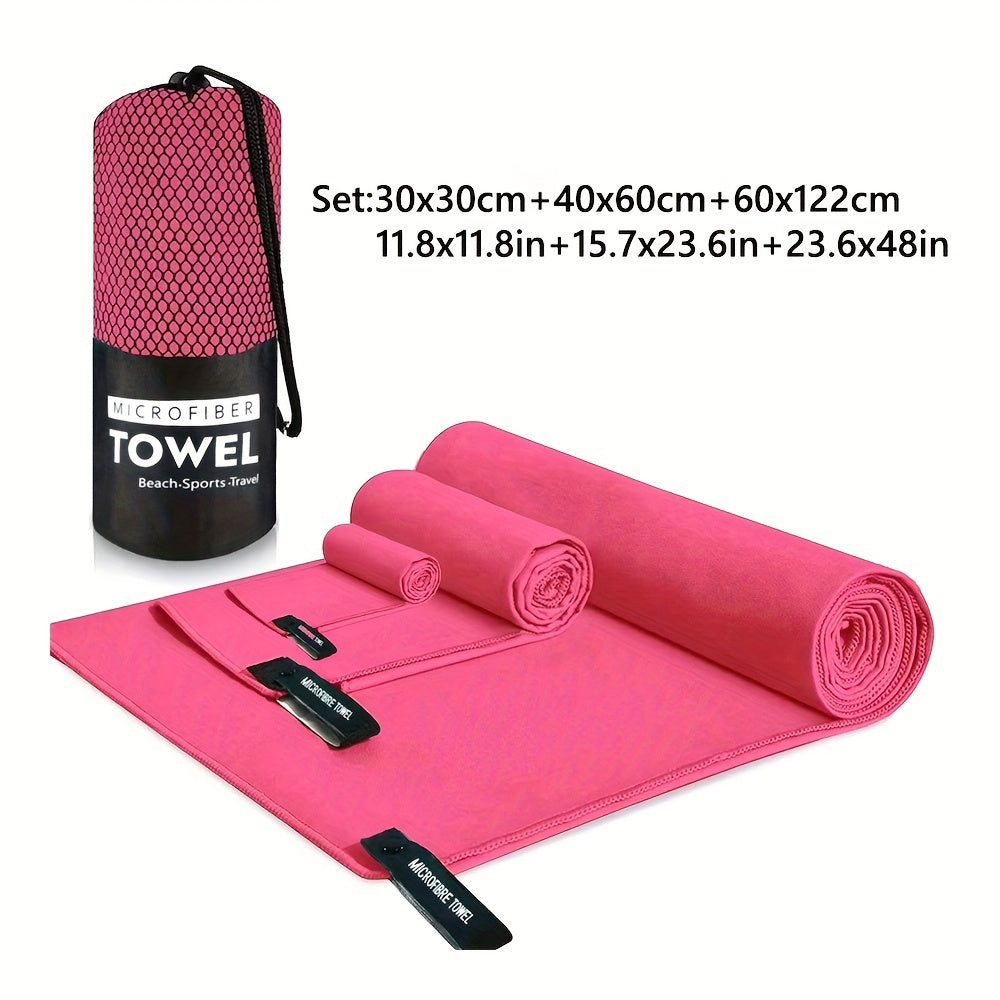 Quick-Dry Towel - 3 No. Lightweight Microfiber Travel Towel Set with Bag, 30x30cm, 40x60cm, 60x122cm - Quick Dry Towel for Camping, Beach, Gym, Backpacking, Golf, Sports Towel, Golf Towel