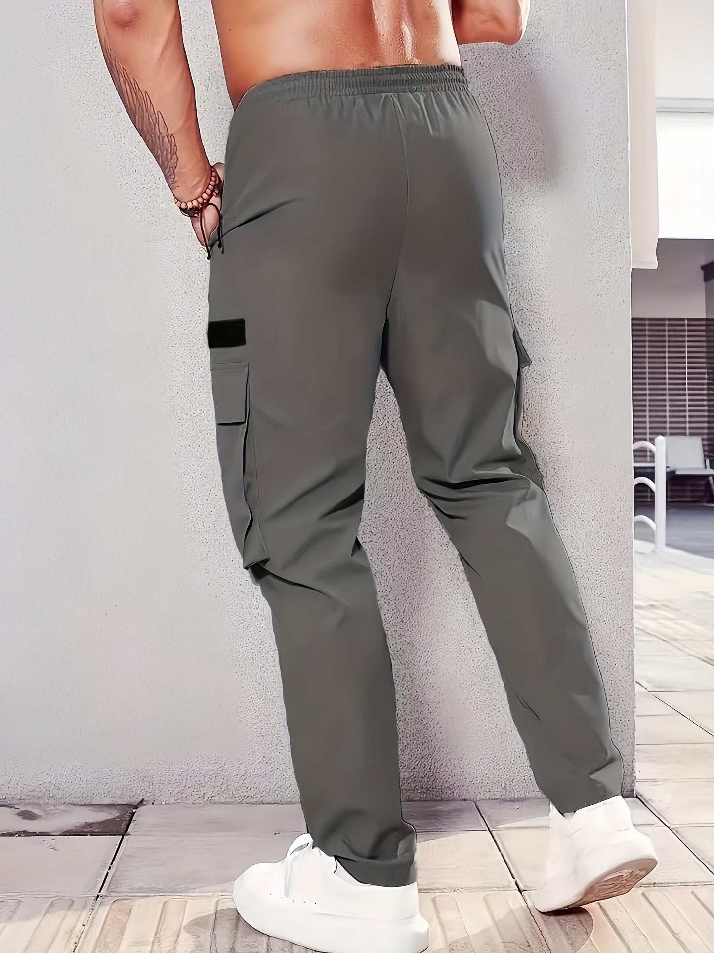 Men's Heavy-Duty Work Pants - Loose-Fit Cargo Trousers with Multiple Utility Pockets, Elastic Waistband, Non-Stretch Fabric for Construction, Outdoor, Everyday Casual - Black Pants (Machine Washable), Outdoor Activities, Func