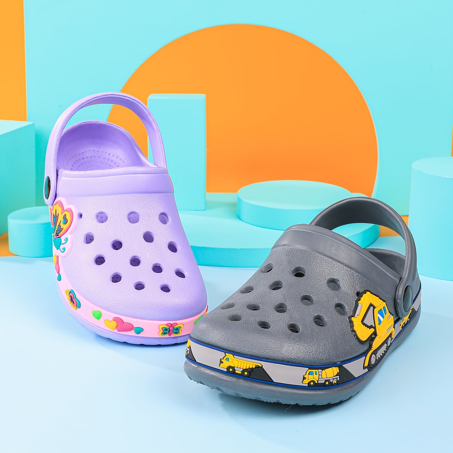 Toddler Girls Cute Cartoon Print Closed Toe Slip On Platform Clogs, Children's Casual Outdoor Anti-skid Hollow Out Sandals Beach Garden Shoes