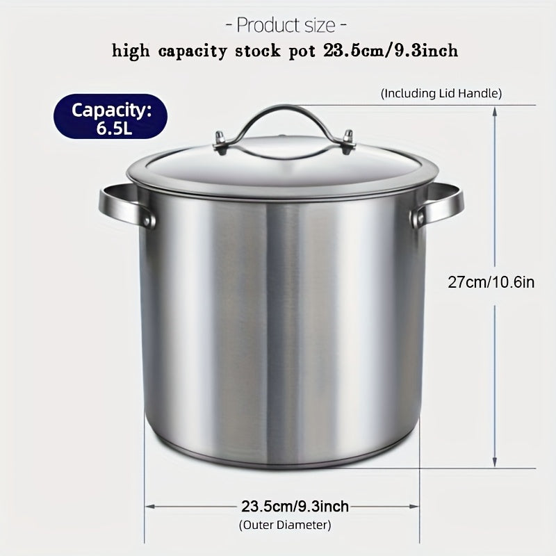 PureCook IH Stainless Steel High Pot 6/15L with Double Handle and Tempered Glass Lid - Suitable for Stew, Soup & Induction Cooking - Durable Food Grade, Even Heating, Thick Material, Non-Toxic, Cool Touch Handle, Perfect Kitc
